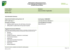 BCS Evidence Based Assessment Project Management Software Level 1 Evidence Record Sheet