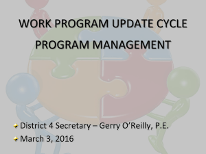 WORK PROGRAM UPDATE CYCLE PROGRAM MANAGEMENT March 3, 2016