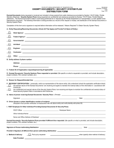 EXEMPT DOCUMENTS / SECURITY SYSTEM PLAN DISTRIBUTION FORM