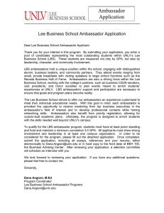Ambassador Application  Lee Business School Ambassador Application
