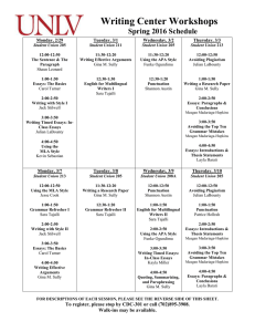 Writing Center Workshops Spring 2016 Schedule
