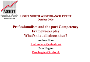 Professionalism and the part Competency Frameworks play What’s that all about then? ASSIST