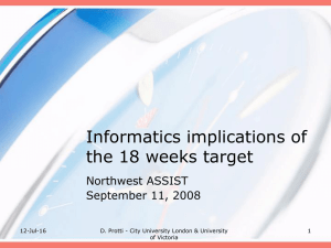 Informatics implications of the 18 weeks target Northwest ASSIST September 11, 2008