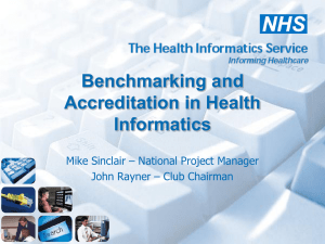 Benchmarking and Accreditation in Health Informatics Mike Sinclair – National Project Manager