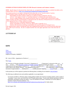 SUMMER LETTER OF OFFER TEMPLATE FOR: Research Assistants, and Graduate...  NOTE at: