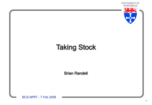 Taking Stock Brian Randell BCS-NPfIT - 7 Feb 2008 1