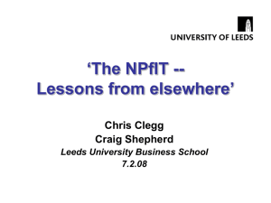 ‘The NPfIT -- Lessons from elsewhere’ Chris Clegg Craig Shepherd