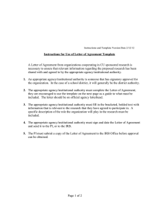 A Letter of Agreement from organizations cooperating in CU sponsored... necessary to ensure that relevant information regarding the proposed research... Instructions for Use of Letter of Agreement Template