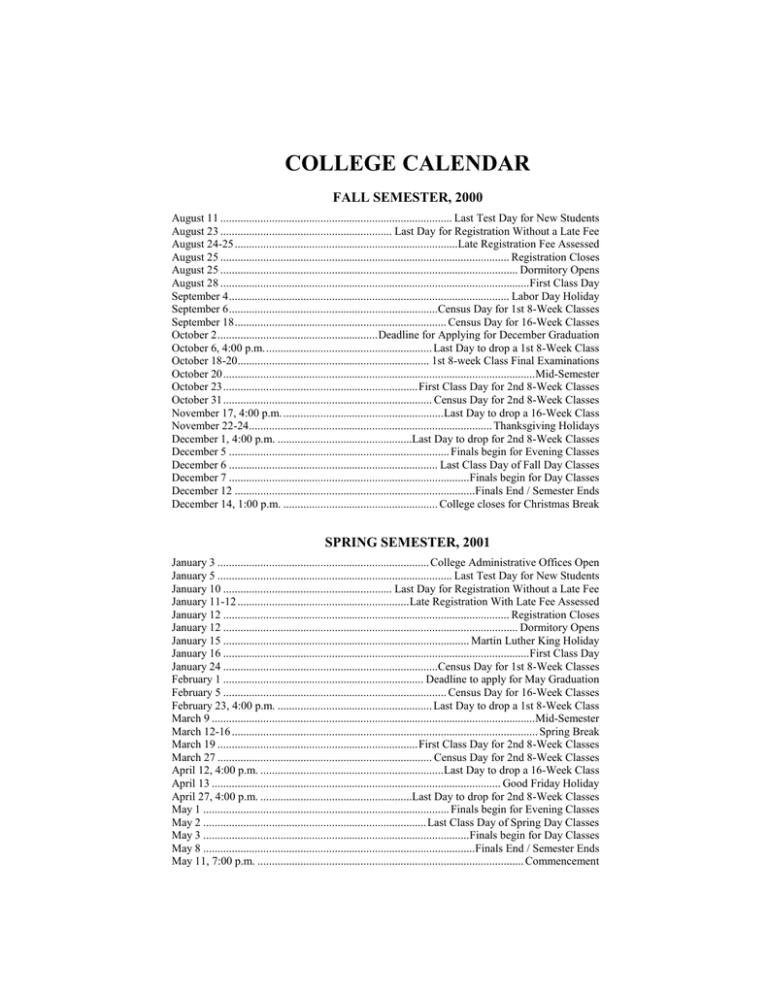 college-calendar-fall-semester-2000