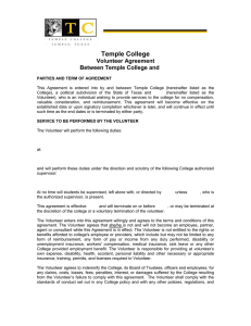 Temple College Volunteer Agreement Between Temple College and