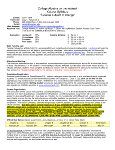 College Algebra on the Internet Course Syllabus *Syllabus subject to change*