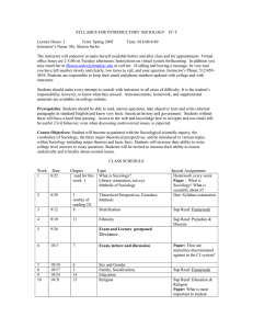 SYLLABUS FOR INTRODUCTORY SOCIOLOGY   TC-T  Lecture Hours: 3