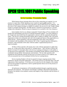 SPCH 1315.1001 Public Speaking  Service Learning – Presentation Option
