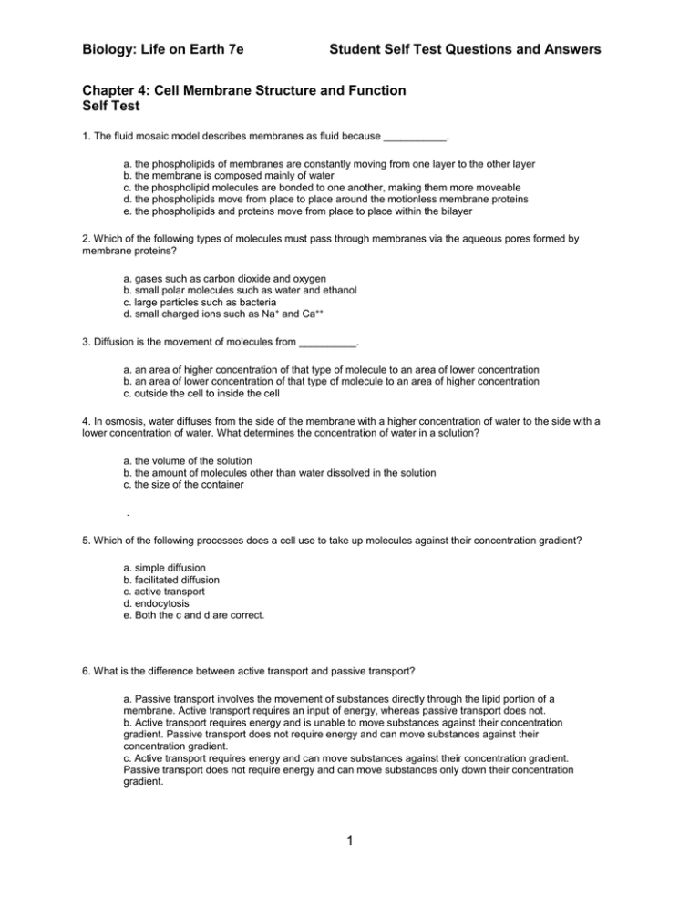 Biology Life On Earth 7e Student Self Test Questions And Answers