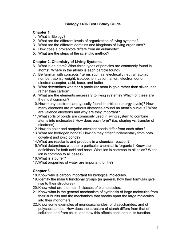 1 What Is Biology Biology 1406 Test I Study Guide 1 What Is Biology Biology 1406 Test I Study Guide