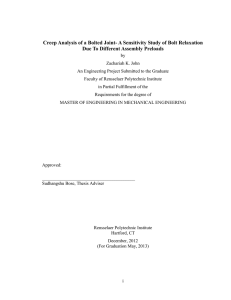 Creep Analysis of a Bolted Joint- A Sensitivity Study of... Due To Different Assembly Preloads