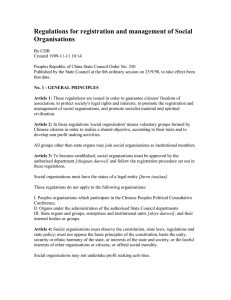 Regulations for registration and management of Social Organisations