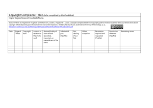 Copyright Compliance Table  (to be completed by the Candidate)