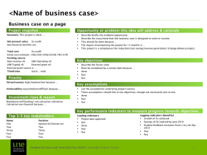 &lt;Name of business case&gt; Business case on a page Project snapshot