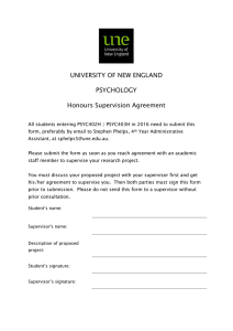 UNIVERSITY OF NEW ENGLAND PSYCHOLOGY Honours Supervision Agreement