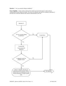 communicable disease should not donate. The reason for antibiotic use... Question: Donor Eligibility: