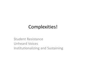 Complexities! Student Resistance Unheard Voices Institutionalizing and Sustaining