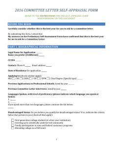 2016 COMMITTEE LETTER SELF-APPRAISAL FORM BEFORE YOU BEGIN