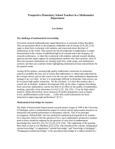 Prospective Elementary School Teachers in a Mathematics Department