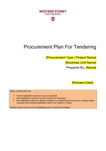 Procurement Plan For Tendering  [Procurement Type / Project Name] [Business Unit Name]