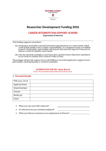 Researcher Development Funding 2016 CAREER INTERRUPTION SUPPORT SCHEME