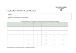Hazardous Manual Task Identification Worksheet  Owner: WHS Unit Revised: October 2012