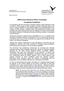 UWS Human Research Ethics Committee Complaints Guidelines