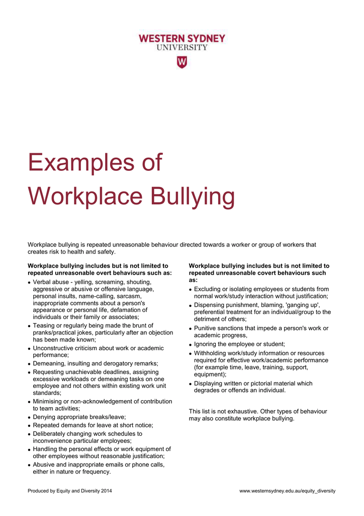Examples Of Workplace Bullying