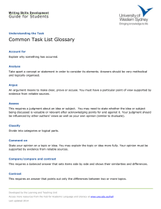 Common Task List Glossary Guide for Students Writing Skills Development