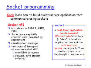Socket programming Goal: Socket API socket