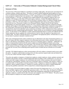 GOV 6.7.  University of Wisconsin Oshkosh Criminal Background Check...  Statement of Policy
