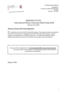 Application for the International Winter University (IWU) Fulda 2016 January 4-23, 2016
