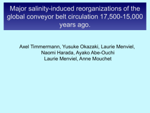 Major salinity-induced reorganizations of the global conveyor belt circulation 17,500-15,000 years ago.