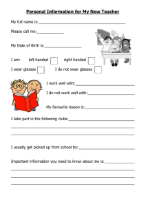 Personal Information for My New Teacher