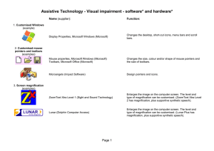 Assistive Technology - Visual impairment - software* and hardware*  Name Function: