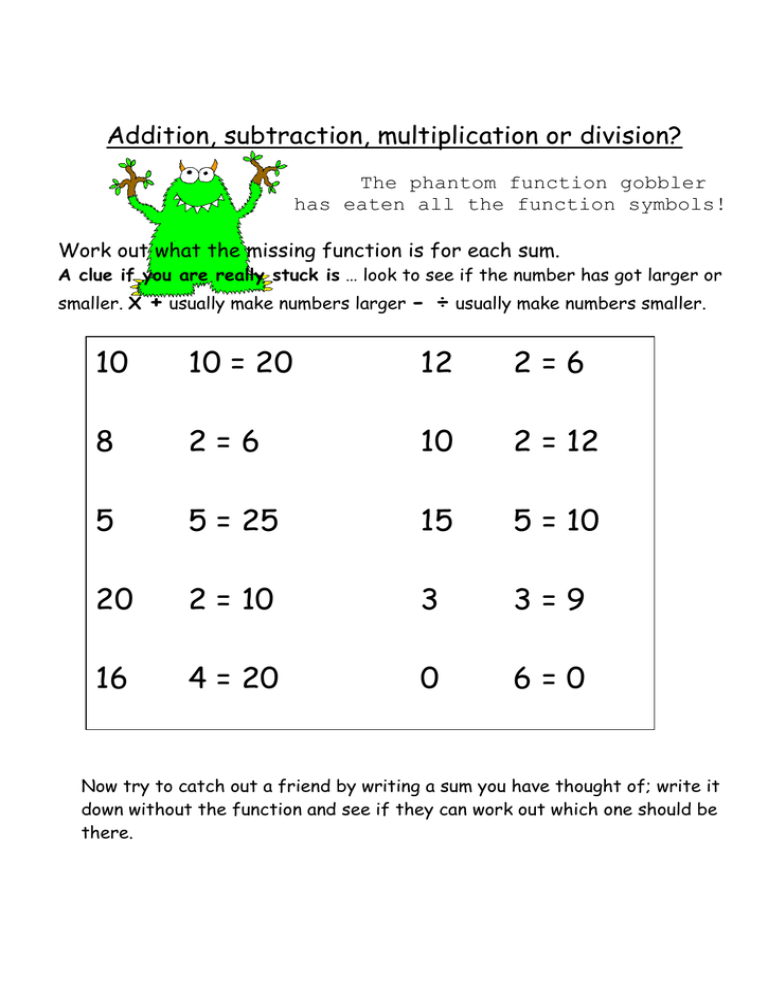 Worksheet Addition Subtraction Multiplication Division