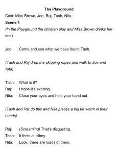 The Playground Scene 1 Cast: Miss Brown, Joe, Raj, Tash, Nita.