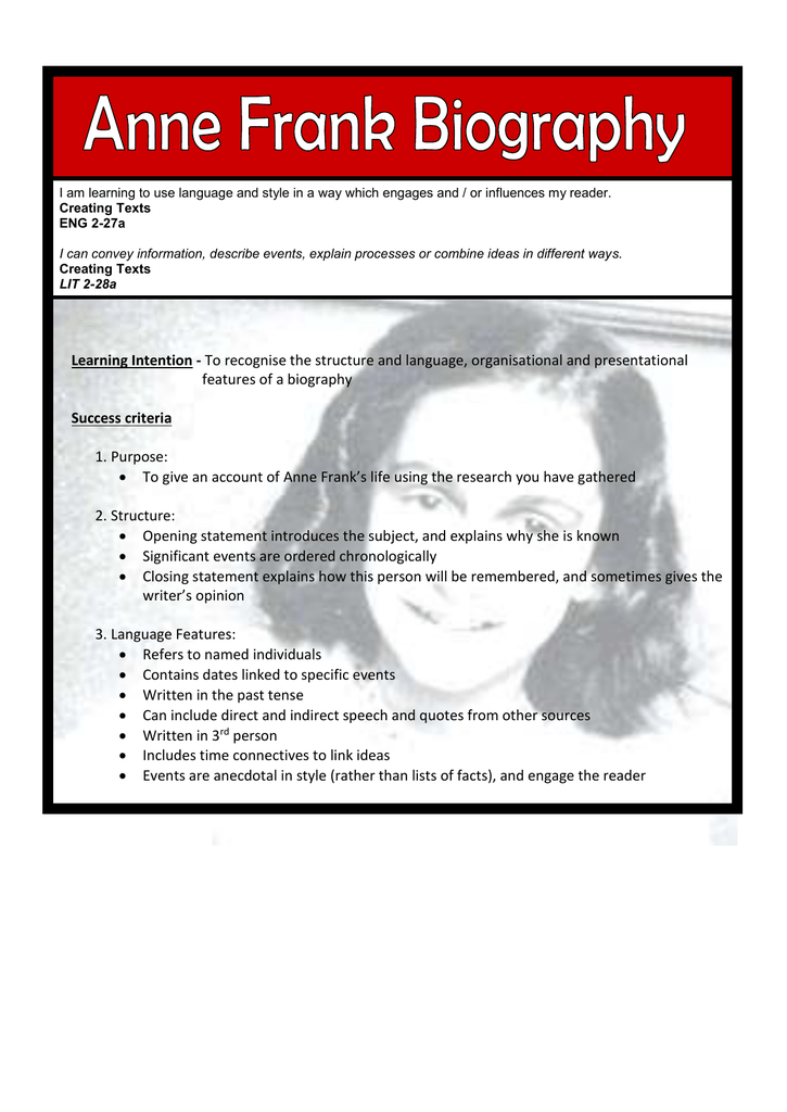 Features Of A Biography 1 Purpose 