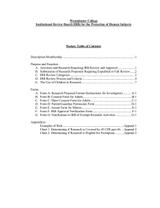 Westminster College Packet: Table of Contents