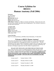 Course Syllabus for BIO211 Human Anatomy (Fall 2006)