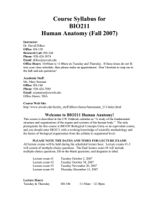 Course Syllabus for BIO211 Human Anatomy (Fall 2007)