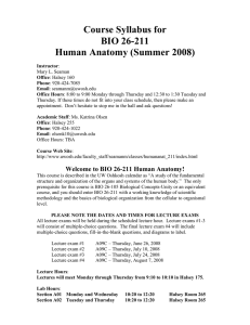 Course Syllabus for BIO 26-211 Human Anatomy (Summer 2008)