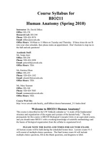 Course Syllabus for BIO211 Human Anatomy (Spring 2010)