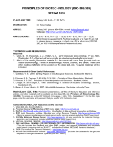 PRINCIPLES OF BIOTECHNOLOGY (BIO-389/589) SPRING 2010