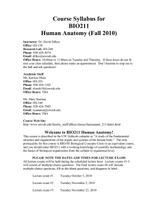 Course Syllabus for BIO211 Human Anatomy (Fall 2010)
